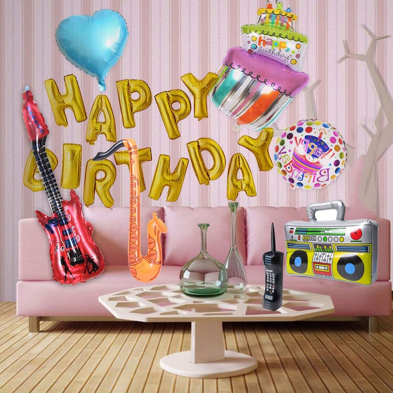 WedFeir Inflatable Rock Star Toy Set, 7 Pack Inflatable Boom Box Mobile Phone Guitar Bass Party Props for 80's 90's Party Decorations, Rock and Roll Party Favors Supplies, Christmas Birthday Party Gifts. - Image 3
